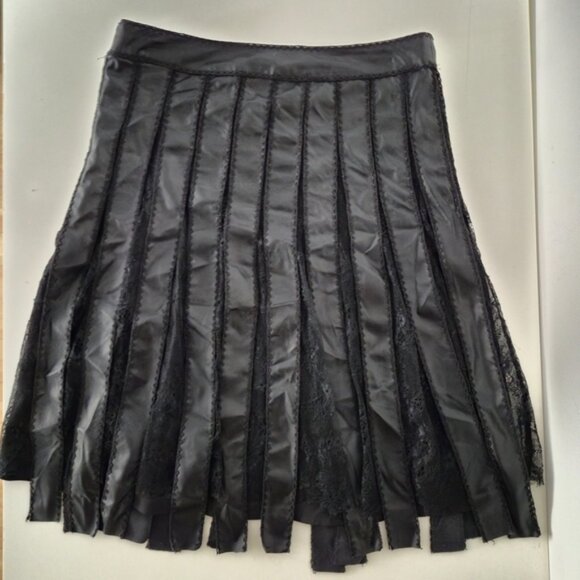 Marciano skirt, Black Vegan Leather  Lace Fringe Skirt,Gothic Glam Party outfit, - Picture 1 of 9